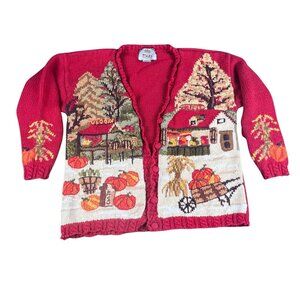 Vintage cardigan Fall harvest sweater Tiara International Farmhouse | Size L